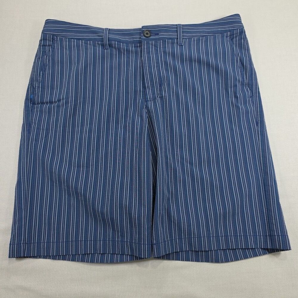 Tommy Bahama Men's Size 35 Striped Chino Shorts Blue Nylon Flat-front shorts